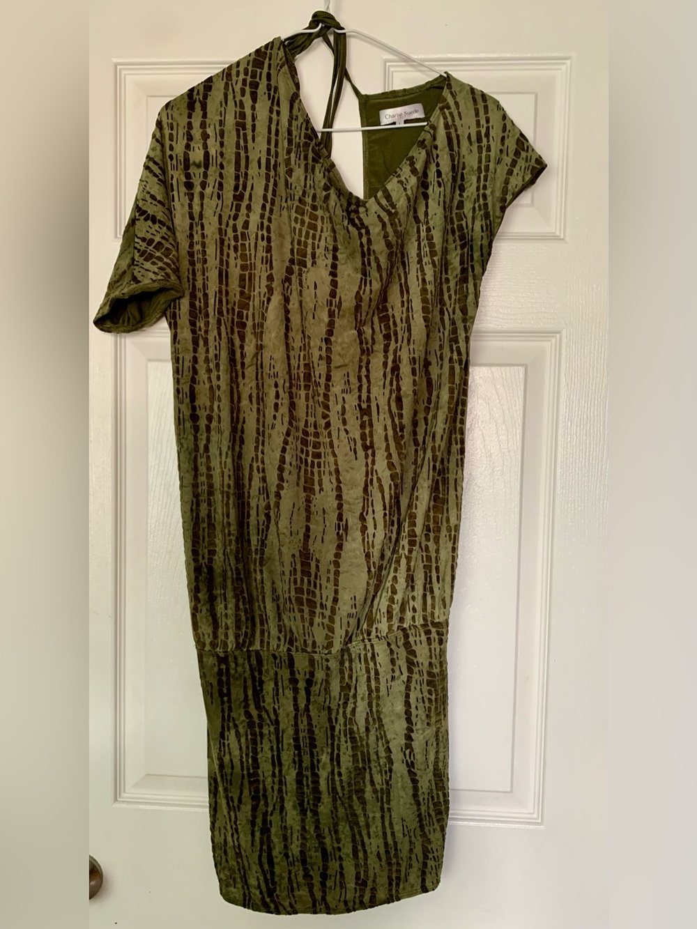 Charlie Suede Backless Olive Green Patterned Women's Dress